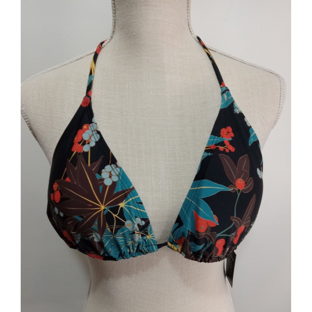 Floral Size XXL Triangle Bikini Top Swimsuit Black Blue Abstract Vacation Beach